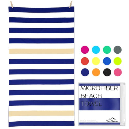 Your Choice Microfiber Beach Towel Sand-Free Quick Dry (67"x35"/60"x30") - color: K-dark Blue&khaki Stripes, size: Extra Large(67x35")