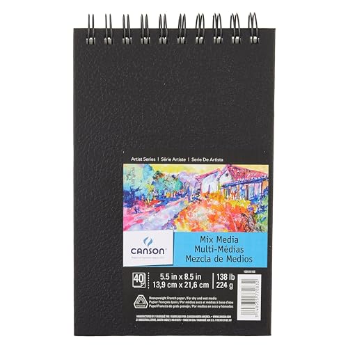 Canson Artist Series Mixed Media Paper, Wirebound Pad, 5.5x8.5 Inch, 40 Sheets (138lb/224g) - Artist Paper for Adults and Students - Watercolor, Gouache, Graphite, Ink, Pencil, Marker - size: 5.5"X8.5"