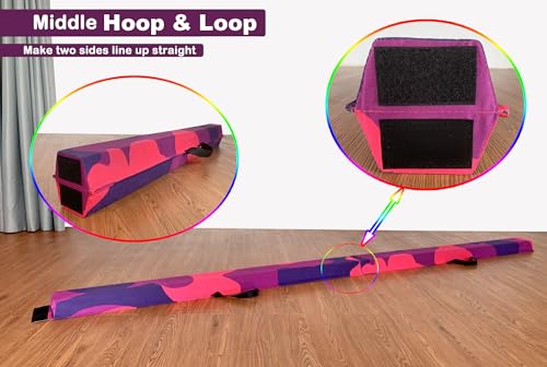Marfula 6 FT / 8 FT / 9 FT Folding Gymnastics Beam Foam Balance Floor Beam - color: PinkPurple-Camo, size: 8 Ft
