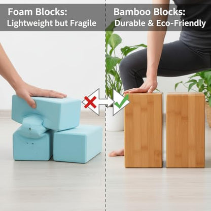 SUPVOX Natural Bamboo Block - Lightweight Yoga Brick for Stability, Stretching & Alignment - Smooth, Non-Slip Surface, Easy to Clean