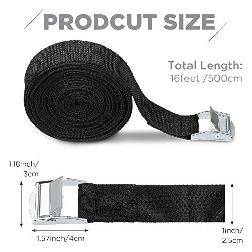 Riakrum 16 Feet 15 Pack Lashing Straps with Buckles, Adjustable, Black - color: Black, size: 16 Feet