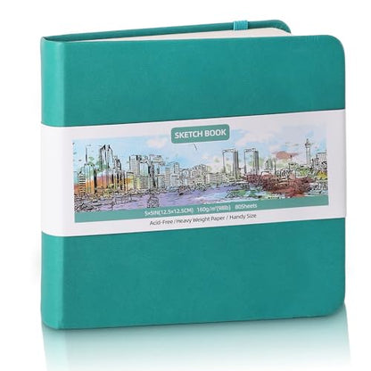 Pocket Sketchbook, 5 × 5 in, 80 Sheets Small Sketch Book, Dark Blue | 160gsm Acid-Free Paper, Elastic Closure, Ribbon Bookmark, Compact Travel Size for Sketching On The Go - color: Dark Blue