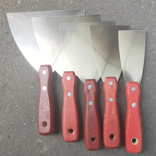 5Pcs Putty Knife Scrapers Stainless steel spatula Tool set，with a comfortable wooden handle，for Scrapering,Drywall Repairs and Spreading，Taping Drywall Wall Painting (Mixed pack2",3",4",5",6") - color: Mixed Pack2",3",4",5",6"