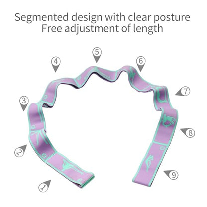 9 Loops Elastic Yoga Strap - Adjustable Stretching Band for Physical Therapy, Dance, Pilates & Gymnastics, Multi-Loop Exercise Band for Flexibility, Home Workout - color: Purple