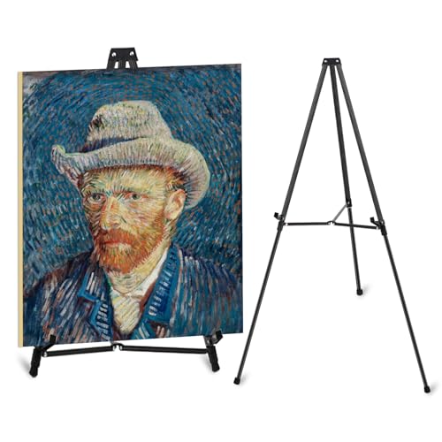 64" Aluminum Telescoping Display Easel, Adjustable Easel Stand, 1pc | Adjustable Height, Portable Floor&Tabletop Easel for Signs, Artwork, Posters, Whiteboard and Painting Display, Black