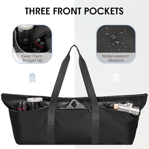 sportsnew Large Yoga Mat Bag Trolley Sleeve Gym Carrier Shoe Bag Wet Pocket | water-resistant fabric, large capacity,wide full-zip opening,separate shoe bag,2 yoga mat holder straps,multi-pocket storage - color: Black