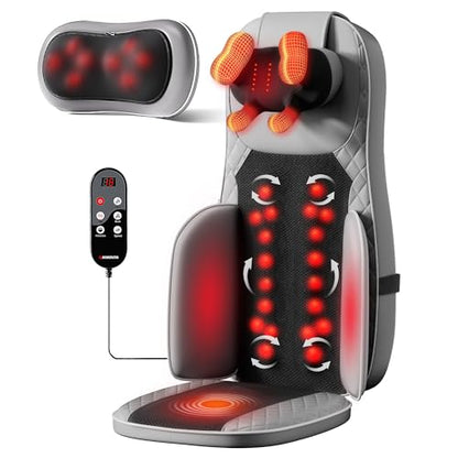 Massage Chair Pad, 3-in-1 Shiatsu Neck and Back Massager Cushion with Heat, Adjustable Height & Intensity, Full Body Massage Pad for Recliner and Sofa, Fathers Day Dad Gifts - color: Grey