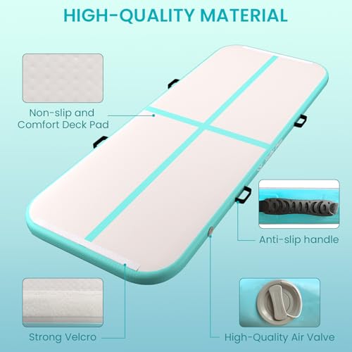 Inflatable Gymnastics Mat 6.6ft/10ft Air Tumble Track Training Mat 4/8 inches Thick Tumbling mat with Electric Pump for Home Use/Tumble/Gym/Training/Cheerleading/Water/Yoga - color: Mint Green, size: 6.56ft*3.9ft*4in