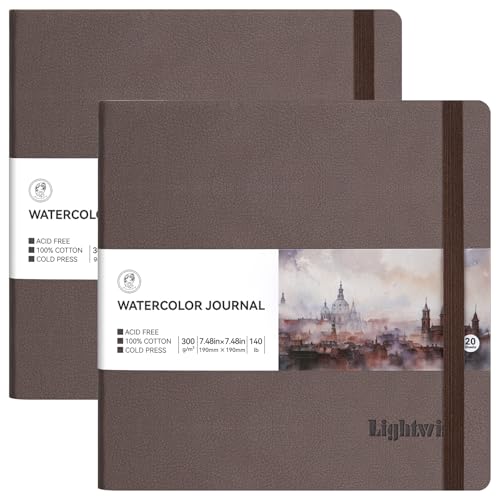 Lightwish Square Watercolor Sketchbook,2 Pack Total 40 Sheets,100% Cotton,300gsm/140lb,Acid-Free,Cold Press Watecolor Paper Journal for Artists Adults Students,7.48 * 7.48 Inches - color: Brown, size: 7.48*7.48 Inches