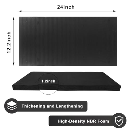 Yoga Knee Pad Cushion Yoga Mat Thick Kneeling Pads Support for Knees, Wrists Elbows, Non-Slip - Earth-Friendly Knee Pads for Yoga, Pilates, Floor Workouts - Knee Cushion, Black Yoga Mat, 24x12.2 Inch