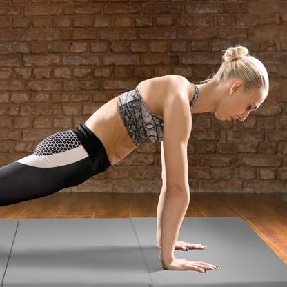 BalanceFrom 6x2 Feet 3-Panel Folding Gymnastics Mat – 2-Inch Thick Pad with Vinyl Surface and Carrying Handles for Tumbling, Yoga, Pilates, Home Workouts, and Martial Arts - color: Gray