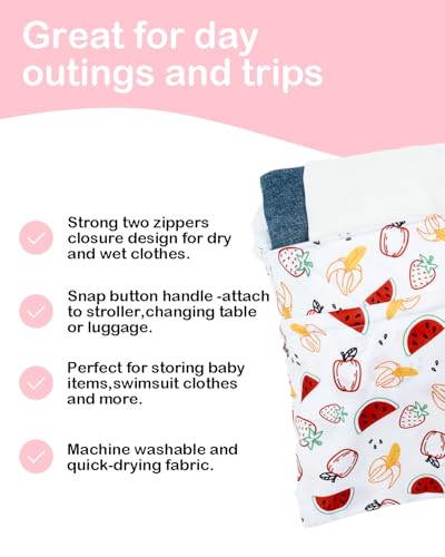 ALVA ALVABABY 2pcs Waterproof Wet Dry Bags,Reusable with Two Zippered Pockets,Baby Cloth Diaper,Travel,Beach,Pool,Daycare,Soiled Baby Items,Yoga Gym Bag,Swimsuits or Wet Clothes 2LW02 - color: Small flowers and fruits