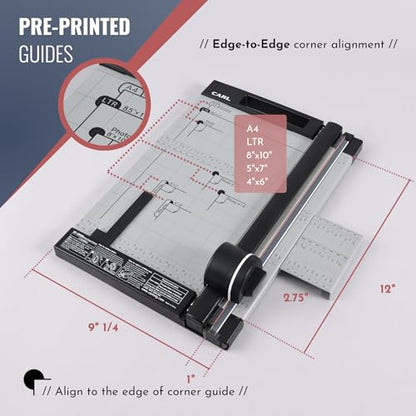CARL Professional Rotary Paper Cutter with Clear Window – 12" Trimmer with Metal Base, Magnetic Guide, Calibrated Extension – Precise Paper, Label, Photo & Craft Cutting Tool - size: 12-inch