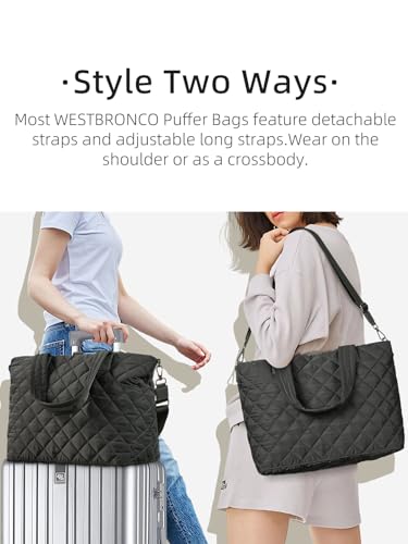 WESTBRONCO Tote Bag for Women with Zipper Large Puffer Quilted Tote Bag for Travel Gym Work