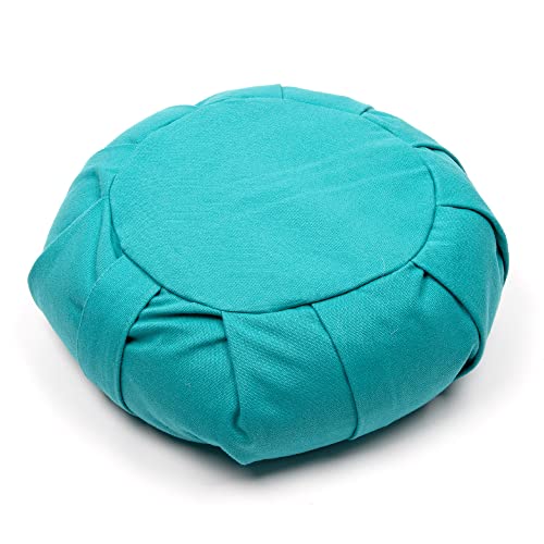 Myga Zafu Yoga Meditation Cushion with Washable Cover - Floor Cushion Pillow with Natural Buckwheat Filling - Soft Round Cotton Design for Meditating or Pranayama Exercises - color: Turquoise