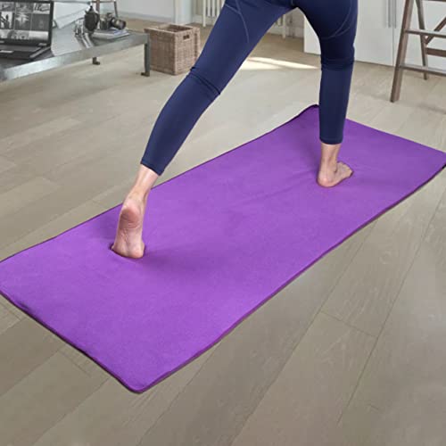 POLYTE Microfiber Non Slip Yoga Mat Towel, Secure Elastic Straps, 24x72 in - color: Purple