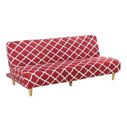 MIFXIN Armless Sofa Cover Futon Slipcover Stretch Elastic Folding Sofa Bed Non-Armrest Couch Furniture Protector Printed Washable Sofa Cover Without Armrests (Red+White) - color: Red+white