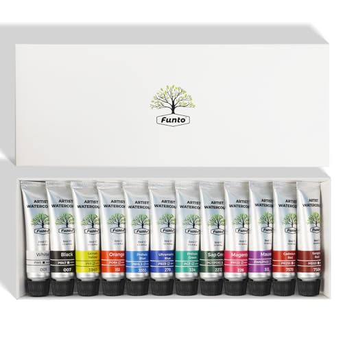 Funto Travel Watercolor Paint Tubes, 12-Color Refills (8 ML Each) – Premium Artist Grade Pigment for Travel, Plein Air & Creative Projects – Essential Watercolor Painting Supplies for Beginners & Lovers