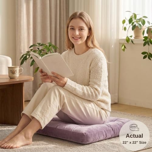 Floor Pillow for Adults, Velvet Floor Cushion, 22 x 22 Inch, Lavender - color: Lavender, size: 1pack