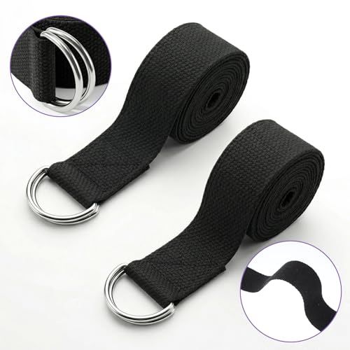 20 Pcs Yoga Mat Strap & Yoga Straps for Stretching, 6ft Adjustable Exercise Stretch Band with Metal D Ring Buckle for Pilates, Fitness, Gym Workout, Dance, Physical Therapy (Black)