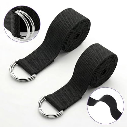 20 Pcs Yoga Mat Strap & Yoga Straps for Stretching, 6ft Adjustable Exercise Stretch Band with Metal D Ring Buckle for Pilates, Fitness, Gym Workout, Dance, Physical Therapy (Black)