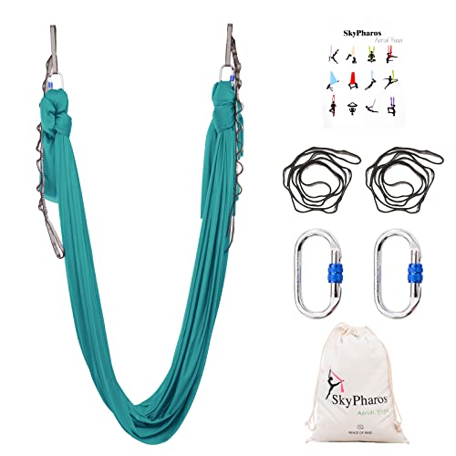 5.5 Yards Aerial Silks Yoga Swing Set - Aerial Yoga Hammock Kit Anti-Gravity Flying for Fitness, Low/Non Stretch Nylon Tricot Fabric Hardware Included for Dance - color: PETROL