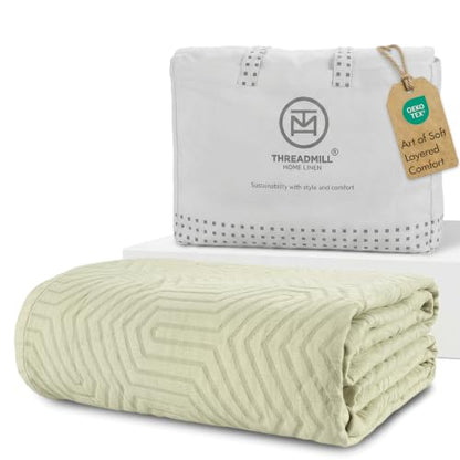 Threadmill Cotton Twin Coverlet Blanket, Jacquard, Sage, Long Staple Cotton - color: Aster Sage Green, size: Twin / Twin-XL