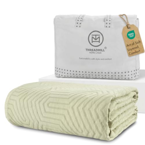 Threadmill Luxury Cotton Blankets for Queen Size Bed | All-Season 100% Cotton Queen Size Blanket | Aster Cozy Lightweight, Soft Breathable Coverlet fits Full Size Bed, 90x92 | Sage Green - color: Aster Sage Green, size: Queen / Full