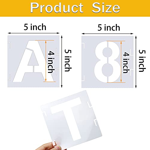 YEAJON 46 Pcs Letter Stencils Symbol Numbers Craft Stencils, Reusable Alphabet Templates Interlocking Stencil Kit for Painting on Wood, Wall, Fabric, Rock, Chalkboard, Sign, DIY Art Projects (5 Inch) - size: 5 INCH