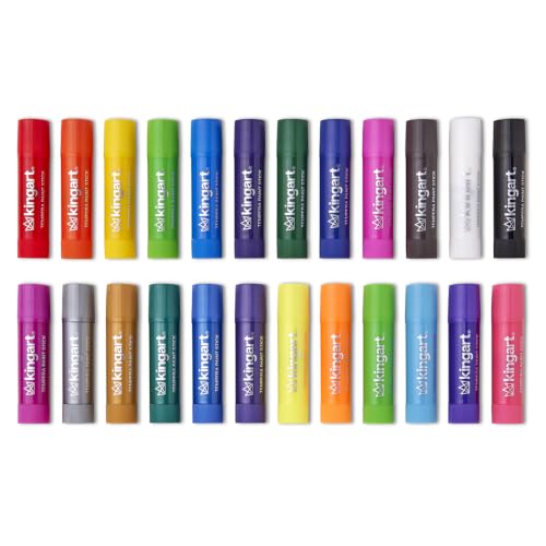 KINGART Tempera Paint Sticks – 24 Metallic & Neon Colors – Quick-Drying, Washable, Solid Paint Crayons – Mess-Free Multi-Surface Medium for Paper, Wood, Canvas, & Glass