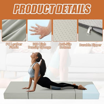 MABOZOO 5 Inch Thick Yoga Mat, Extra Thick PU Leather Exercise Mat with Non-Slip Bottom, Folding Gymnastics Pad for Pilates, Relaxation, Stretching