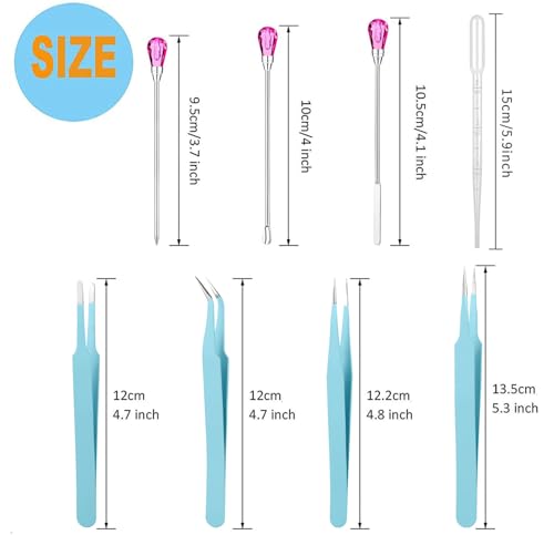 11 Pcs Silicone Resin Mold Tools Set Stirring Needle Spoon Tool Tweezers Precision Kit, Anti-Static Electronics Tweezers Set for Resin Art Crafts,Jewelry Making,DIY Epoxy Casting Molds-Rose Red & Cyan - color: Cyan