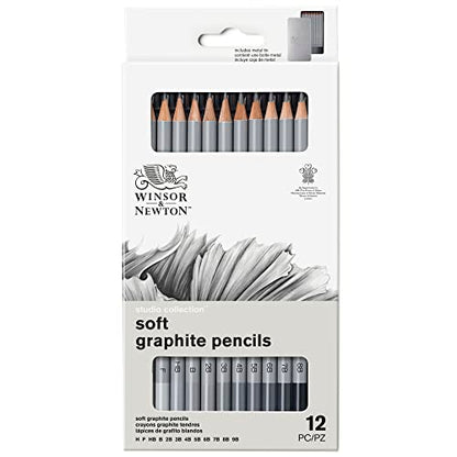 Winsor & Newton Studio Collection, Graphite Pencils, Set of 12 | Soft, Thick Core pencils, Varied Hardness, Soft Smooth Texture, Easy Blending, Stylish Metal Tin Included, High Quality Lead - style: 12 Graphite Pencils