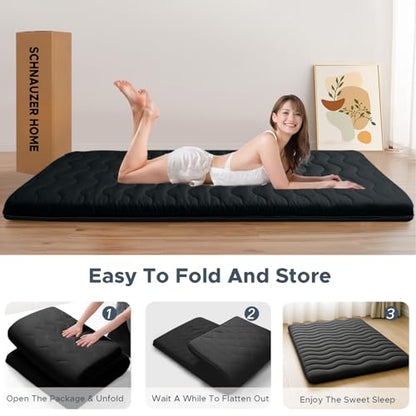 SCHNAUZER HOME Japanese Futon Floor Mattress Queen 3.5" Thick Black - color: Black, size: Queen( 80 x 60 )