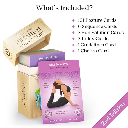 Asana Moon Premium Yoga Cards – Deck with Over 120 Yoga Poses – Yoga Sequencing Deck with Yoga Cues and Sanskrit Names for Beginners and Teachers – Unique Yoga Gift for Women or Any Yoga Lover