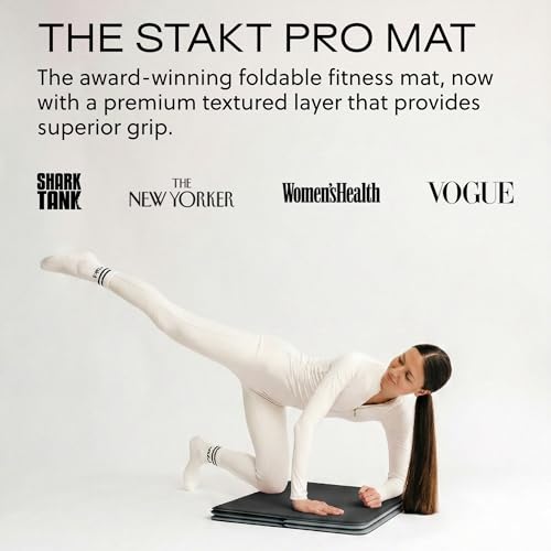 Stakt Foldable Yoga Mat Pro - Non Slip 2 in 1 Fitness Exercise Mat | Premium textured grip, 12 mm thick, folding design, EVA foam blend, supports Pilates, barre, and strength training - color: Black