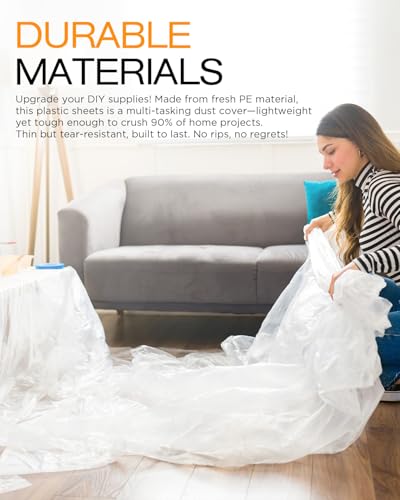 Plastic Drop Cloths for Painting, 9x12 Ft Plastic Sheeting, 0.4Mil (8-Pack) | Clear Painter's Plastic Filim, Dust-proof Waterproof Painting Supplies for Furniture, Floor, Couch Protector - size: 8 PCS 9x12 Ft