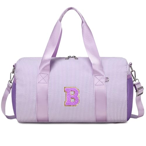 Dance Bag Girl Gym Bag, Gift for 4-8 Years Old Girls Personalized Initial Toddler Gym Sport Yoga Dance Ballet Bags Kid Weekender Bags Travel Duffle Tote with Adjustable Straps(Purple-B) - color: Purple, style: B