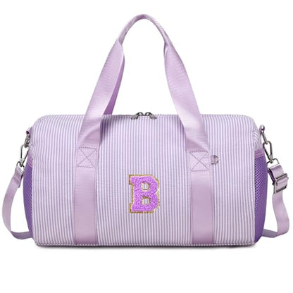 Dance Bag Girl Gym Bag, Gift for 4-8 Years Old Girls Personalized Initial Toddler Gym Sport Yoga Dance Ballet Bags Kid Weekender Bags Travel Duffle Tote with Adjustable Straps(Purple-B) - color: Purple, style: B