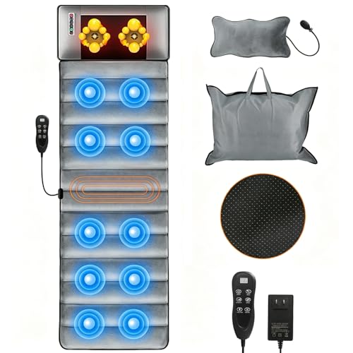 KOCASO Full Body Massage Mat with Heat & Vibration，Back Massager with 10 Motors，Massage Pad with Heat Timer for Relaxation，Body Massagers for Muscles，Ideal Gift for Parents - size: 19.29 x 7.87 x 13.78 in
