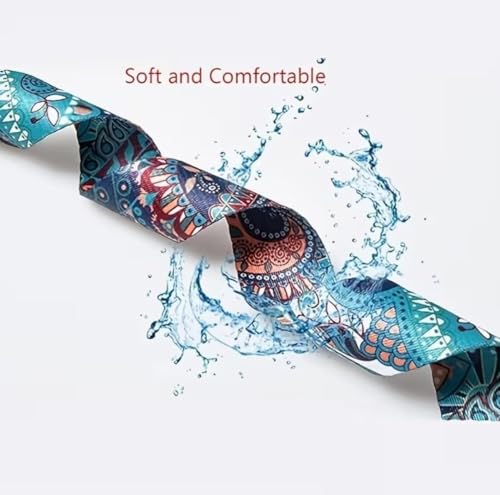 Print Yoga Belt for Stretching,Adjustable Non-Elastic Stretch Strap with Metal Ring Buckle for Stretching,Back Opening,Leg Training & Fitness