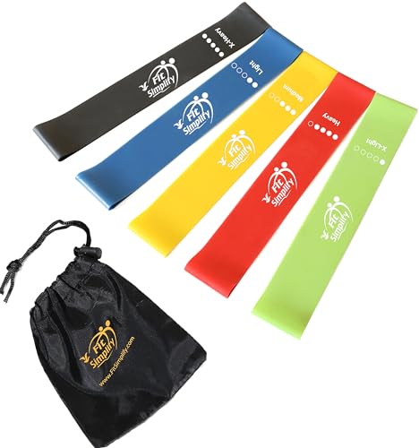 Fit Simplify Resistance Loop Exercise Bands with Instruction Guide and Carry Bag, Set of 5 - color: Assorted