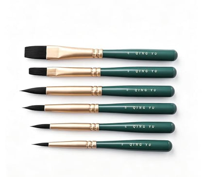Mini Short Watercolor Brush Set, Nylon Hair, Mixed Round and Flat Heads, for Art Painting use, 6-piece Pack