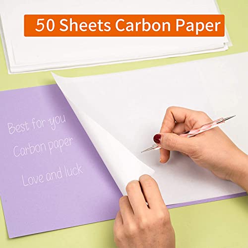 50 Sheets Carbon Paper White Graphite Paper Transfer Tracing Paper and 5 Pieces Ball Embossing Styluses for Wood, Paper, Canvas and Other Art Craft Surfaces (White-50) - color: White