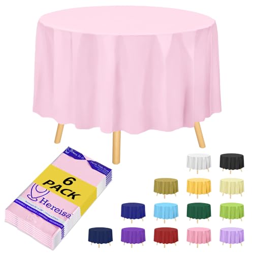 Blush Pink 6 Pack Plastic Table Cloths - 84" Disposable Round Tablecloths for Parties - color: Fb1 - Light Pink, size: 6 PACK | Round | 84 Inch