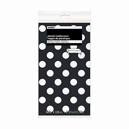 Black Dots Rectangular Plastic Table Cover (54" x 108") 1 Count - Elegant Design & Premium Quality, Ideal For Parties, Events & Everyday Use - color: Midnight Black