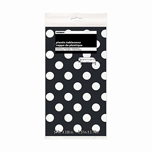 Black Dots Rectangular Plastic Table Cover (54" x 108") 1 Count - Elegant Design & Premium Quality, Ideal For Parties, Events & Everyday Use - color: Midnight Black