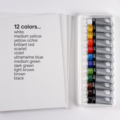 Daler Rowney Simply Acrylic Paint Set - 12 Acrylic Paint Tubes for Student Artists of all Ages - Vibrant Smooth Acrylic Paint Colors - 12ml Acrylic Paints for Canvas Paper and More - style: 12 Pack