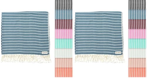 Sand Cloud Turkish Beach Towel - Sand Resistant & Quick Dry Towel - 2 Pack | 100% Certified Organic Turkish Towel - Bath Towel or Beach Blanket for Picnic - As Seen on Shark Tank - Gocek (Denim) - color: Denim, size: 37x69 (Pack of 2)