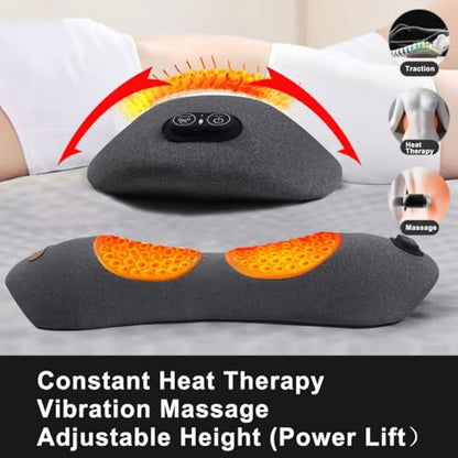 3 in 1 Back Massager, Electric Lumbar Support Pillow Heat Vibration Massage Lower Back Spine Decompression Device, Dark Gray - color: Dark Grey